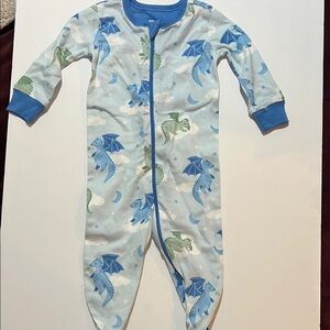 Place Light Blue Dragon Print Footed One-Piece